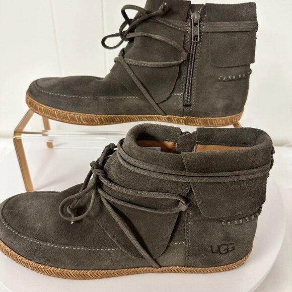 UGG Reid Ankle Boot Womens Size 10 Suede Bootie Slate Gray Zipper - Picture 4 of 12